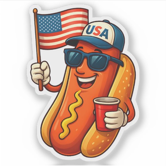 4. Juli Hotdog Funny Patriotic USA Flag Aufkleber (Vorderseite)