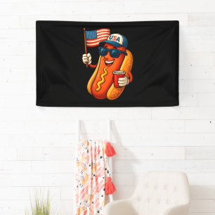 4. Juli Hotdog Funny Patriotic USA Flag Banner