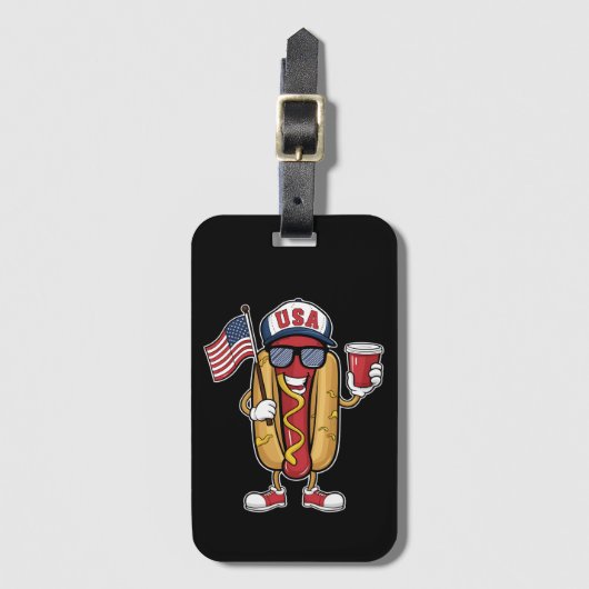 4. Juli Hotdog Funny Patriotic USA Flag Gepäckanhänger (Vorderseite Vertikal)