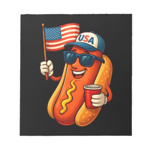 4. Juli Hotdog Funny Patriotic USA Flag Notizblock
