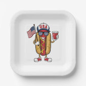 4. Juli Hotdog Funny Patriotic USA Flag Pappteller (Vorderseite)