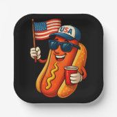 4. Juli Hotdog Funny Patriotic USA Flag Pappteller (Vorderseite)