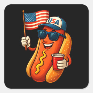 4. Juli Hotdog Funny Patriotic USA Flag Quadratischer Aufkleber