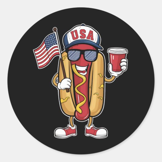 4. Juli Hotdog Funny Patriotic USA Flag Runder Aufkleber (Vorderseite)