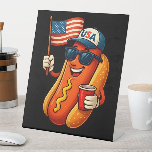 4. Juli Hotdog Funny Patriotic USA Flag Sockelschild (In Situ)