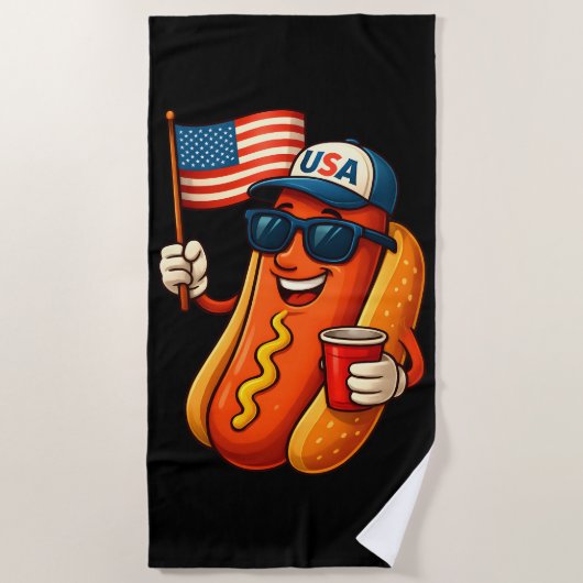 4. Juli Hotdog Funny Patriotic USA Flag Strandtuch (Vorderseite)