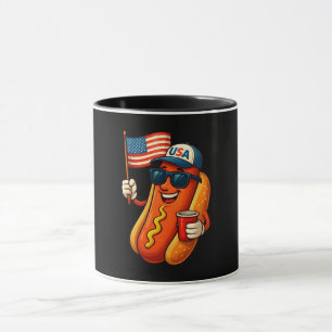 4. Juli Hotdog Funny Patriotic USA Flag Tasse
