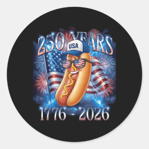 4. Juli Hotdog-Grafik 250. Jubiläum USA Runder Aufkleber