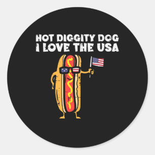 4. Juli Hotdog Hot Diggity Dog Patriotische Frauen Runder Aufkleber