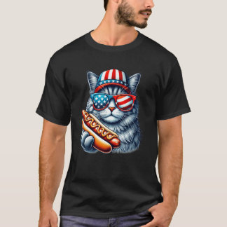 4. Juli Hotdog Katze Lustige Patriotische Katze US T-Shirt