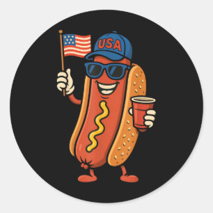 4. Juli Hotdog Lustiger Vierter Juli Patriotisch Runder Aufkleber