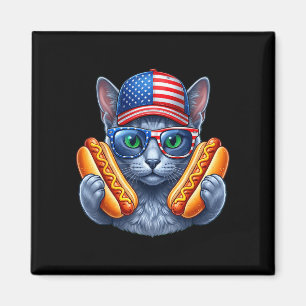 4. Juli Hotdog Russisch Blau Katze lustig Magnet