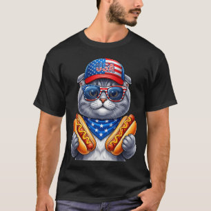 4. Juli Hotdog Scottish Fold Katze lustig T-Shirt
