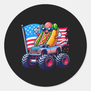 4. Juli Hotdog Sungles Monster Truck Amerikanisch Runder Aufkleber