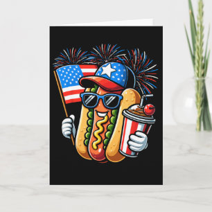 4. Juli Hotdog Unabhängigkeitstag Patriotisch Vier Karte