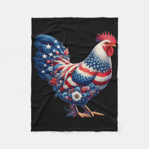 4. Juli Hühnchen Patriotisch Usa Flagge Floral Chi Fleecedecke