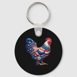 4. Juli Hühnchen Patriotisch Usa Flagge Floral Chi Schlüsselanhänger