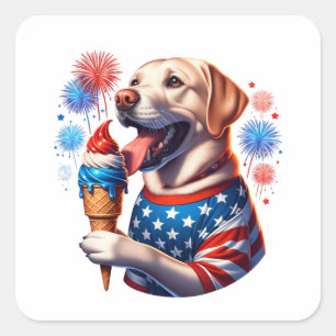 4. Juli Hund mit Eiscreme Quadratischer Aufkleber