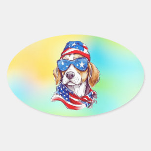 4. Juli Hund Sublimation Ovaler Aufkleber