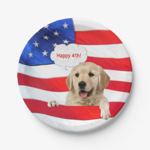 4. Juli Hund unter amerikanischer Flagge Pappteller
