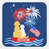 4. Juli Hunde auf Boot Fireworks Sticker Set (Vorderseite)