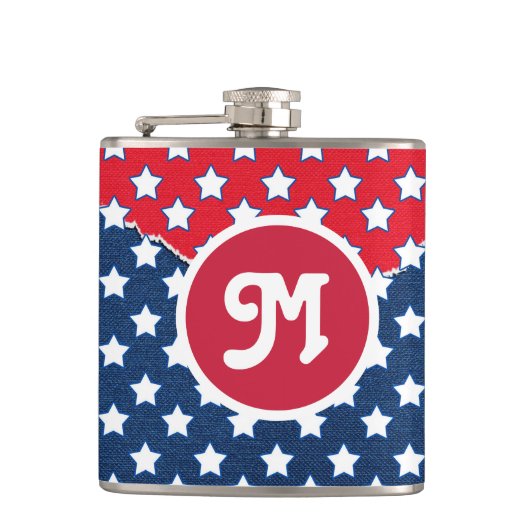 4. Juli Independence Day Monogramm Flachmann (Vorderseite)