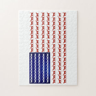 4. Juli Kat Flag Red White and Blue Puzzle