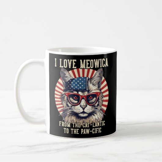 4. Juli Katze I Liebe Meowica Patriotic Katze Kaffeetasse (Links)
