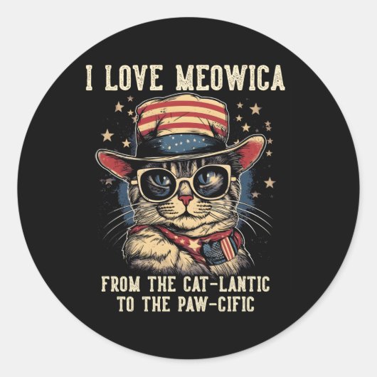 4. Juli Katze I Liebe Meowica Patriotic Katze Runder Aufkleber (Vorderseite)