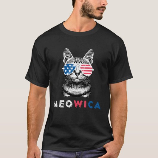 4. Juli Katze Meowica Merica Kitty Patriotic Katze T-Shirt (Vorderseite)