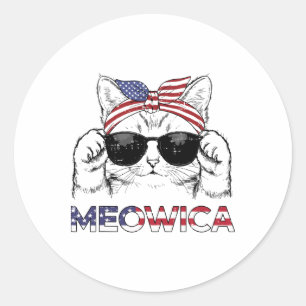 4. Juli Katze Meowica USA-Bandana Patriot Mädchen  Runder Aufkleber