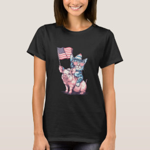 4. Juli Katze Schwein Patriotisch Amerikanische Fl T-Shirt