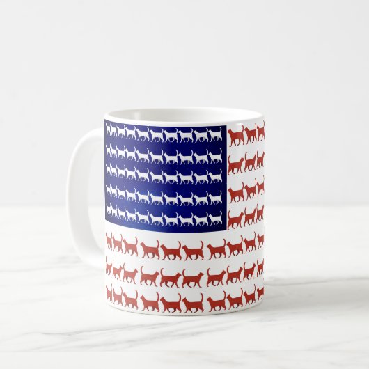 4. Juli Katzenflagge Rot Weiß und Blau Kaffeetasse (Vorderseite Links)