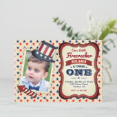 4. Juli Kinder 1. Geburtstag Party Einladung (Stehend Vorderseite)