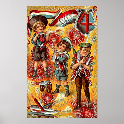 4. Juli - Kinder mit Fireworks Poster (Vorne)