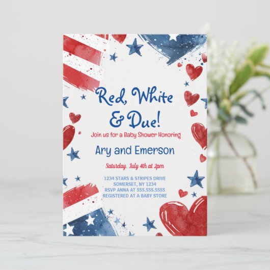 4. Juli Kinderdusche Einladung 4. Juli Dusche (Stehend Vorderseite)