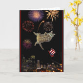 4. Juli Kitty and Fireworks Karte (Gelbe Blume)