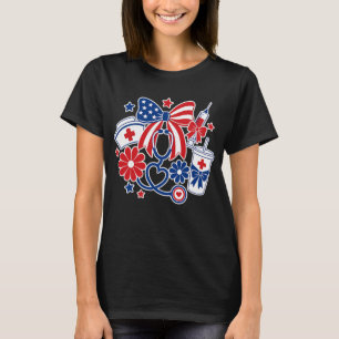 4. Juli Krankenschwester USA Kokette Schleife Nied T-Shirt