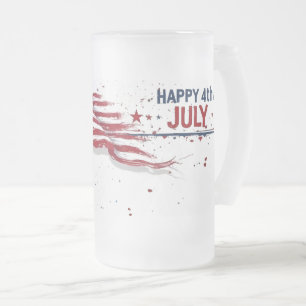 4. Juli - Künstlerische US-Flagge Farbe Spritzer Mattglas Bierglas