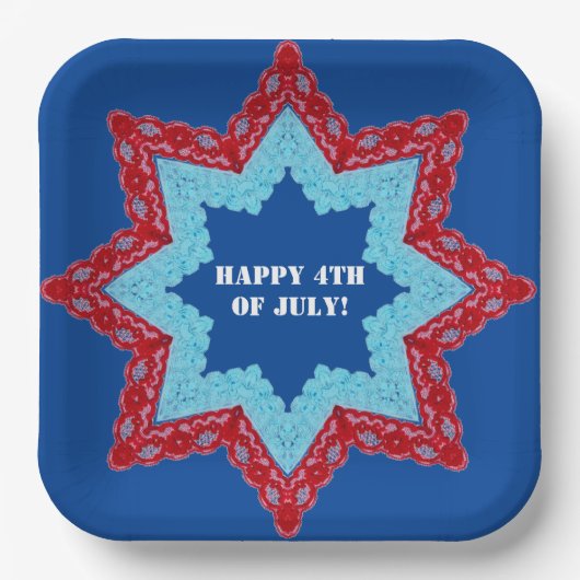 4. Juli Lace Red White Blue Pappteller (Vorderseite)