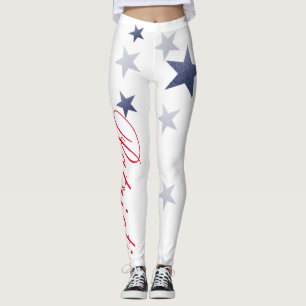 4. Juli, Leggings mit weißen und blauen Sternen.