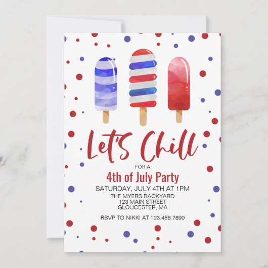 4. Juli Let's Chill Red White Blue Ice Pop Einladung (Vorderseite)