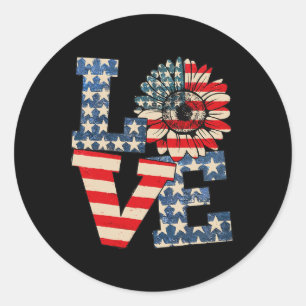 4. Juli Liebe Sonnenblume Patriotische amerikanisc Runder Aufkleber