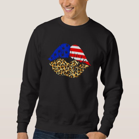 4. Juli Lips American Flag Leopard Patriotic U Sweatshirt (Vorderseite)