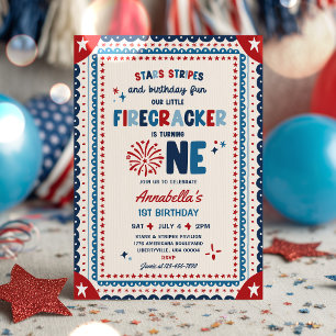 4. Juli Little Firecracker 1. Geburtstagsfeier Einladung