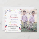 4. Juli Little Firecracker 1. Twin Geburtstag Einladung (Vorderseite)