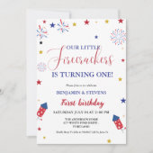 4. Juli Little Firecracker 1. Twin Geburtstag Einladung (Vorderseite)