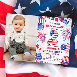 4. Juli Little Firecracker 2. Geburtstag Foto Einladung