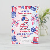 4. Juli Little Firecracker 2. Geburtstag Party Einladung (Stehend Vorderseite)