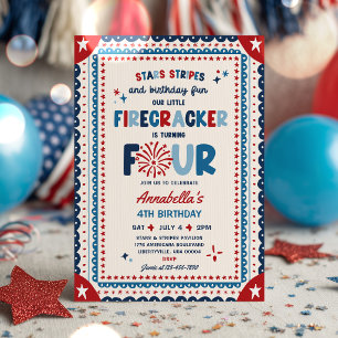 4. Juli Little Firecracker 4. Geburtstagsfeier Einladung